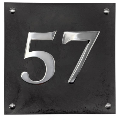 Large Slate House Number - Black Slate with raised Chrome Digits ...
