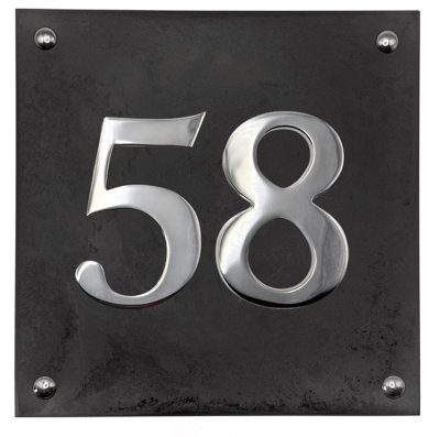 Large Slate House Number - Black Slate with raised Chrome Digits ...