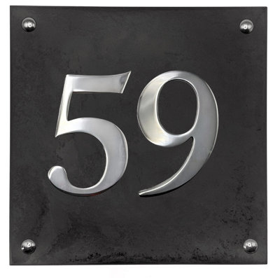 Large Slate House Number - Black Slate with raised Chrome Digits ...