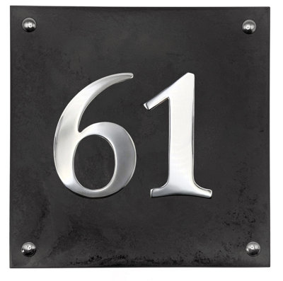 Large Slate House Number - Black Slate with raised Chrome Digits ...