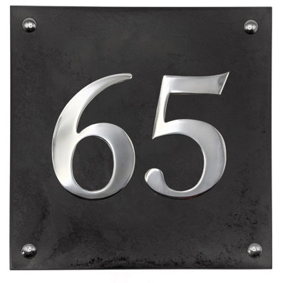 Large Slate House Number - Black Slate with raised Chrome Digits ...