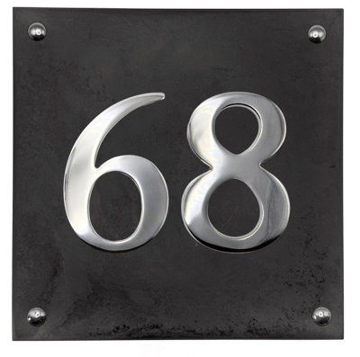 Large Slate House Number - Black Slate with raised Chrome Digits ...