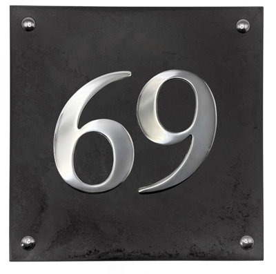Large Slate House Number - Black Slate with raised Chrome Digits ...