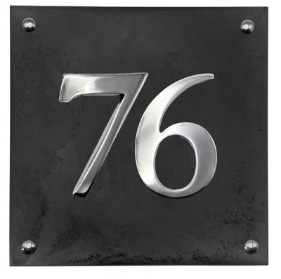 Large Slate House Number - Black Slate with raised Chrome Digits ...