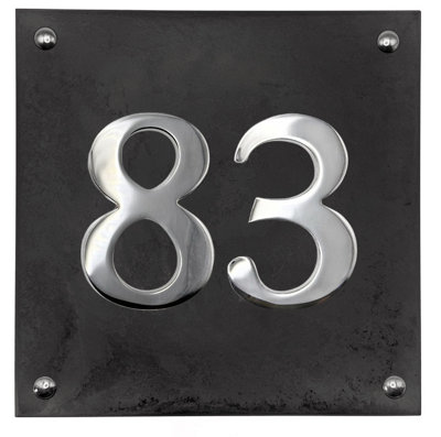 Large Slate House Number - Black Slate with raised Chrome Digits ...