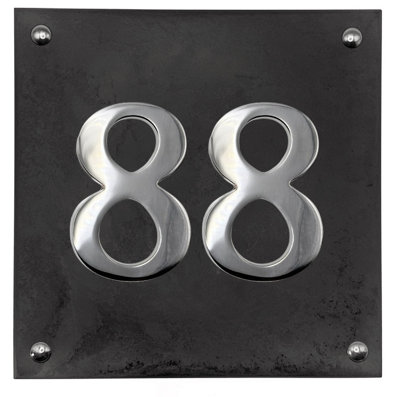Large Slate House Number - Black Slate with raised Chrome Digits ...
