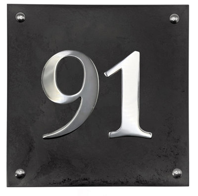 Large Slate House Number - Black Slate with raised Chrome Digits ...