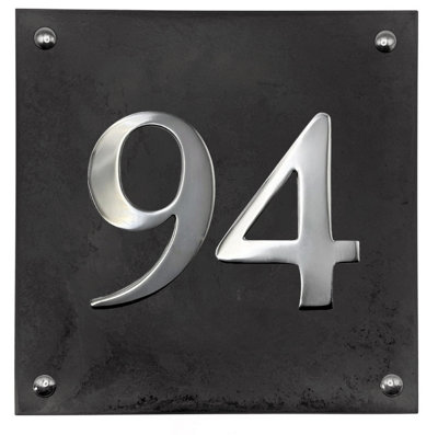 Large Slate House Number - Black Slate with raised Chrome Digits ...