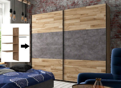 Large Sliding Wardrobe Extra Shelving Insert 240cm Light Oak Concrete