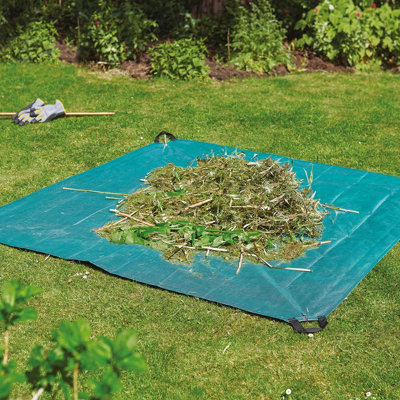 Large Smart Garden Waste Sheet - Bi-Woven Laminated Tarpaulin with Corner Eyelets & Webbing Handles - Measures H180 x W180cm