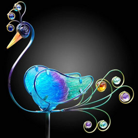 Large Solar Peacock LED Stake Light Garden Ornament Exotic Bird Decor 90cm Glass