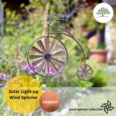 Large Solar Power LED Copper Wind Spinner Garden Stake Windmill Light