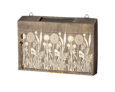 Large Solar Wall Art Garden Decoration Rustic Gold Wild Flowers Warm White 45cm