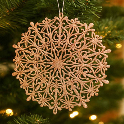 Large Sparkling Glitter Snowflake Decoration 39cm - Rose Gold