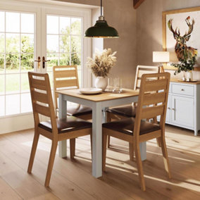 Large Square Dining Table Painted Oak Cream Linen