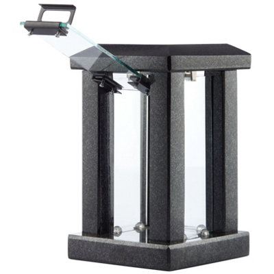 Large Square Granite Memorial Grave Lantern (32cm) - Black Graveside Memorial Gift - Funeral Cemetery Decoration - Grave Ornaments