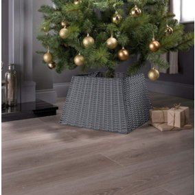 Large Square Rattan Christmas Tree Skirt Stand - Natural Dark Willow Strong Rattan - Basket Cover Tidy Decor - Perfect Christmas