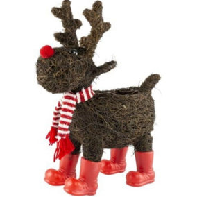 Large Standing Reindeer Planter With Scarf and Red Boots Christmas Decor