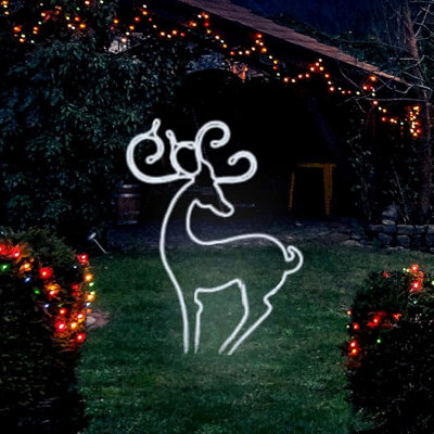 Large Standing Reindeer Static Rope Light Silhouette Pre-Lit with Cool White LED Lights Waterproof Indoor Or Outdoor