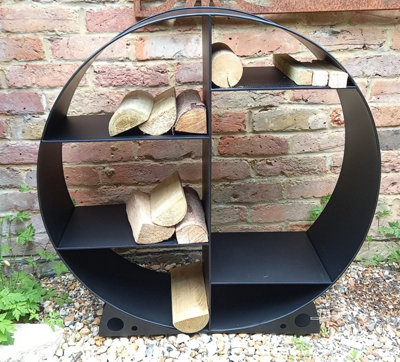 Large Steel Round Log Store & Shelves Metal Log Holder Log Storage in Black 80cm