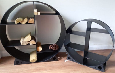 Large Steel Round Log Store & Shelves Metal Log Holder Log Storage in Black 80cm - 4