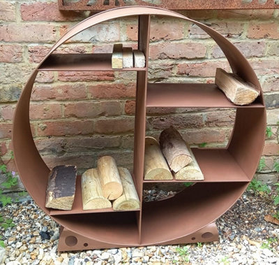 Large Steel Round Log Store & Shelves Metal Log Holder Log Storage in Rustic 80cm