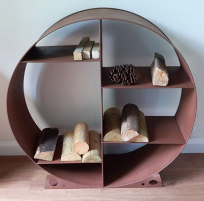 Large Steel Round Log Store & Shelves Metal Log Holder Log Storage in Rustic 80cm - 4
