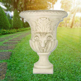 Large Stone cast Fluted Urn with Ram head
