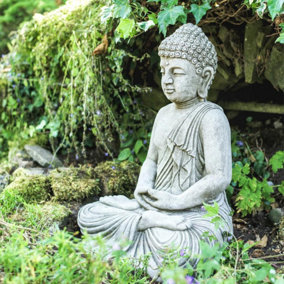 Large Stone Cast Meditating Buddha Ornament