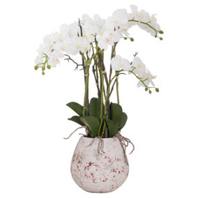 Large Stone Potted Orchid with Roots Artificial Flower - L60 x W60 x H76 cm