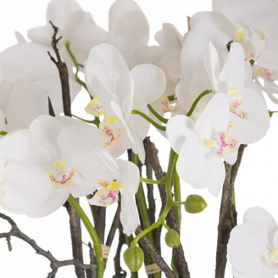 Large Stone Potted Orchid with Roots Artificial Flower - L60 x W60 x H76 cm