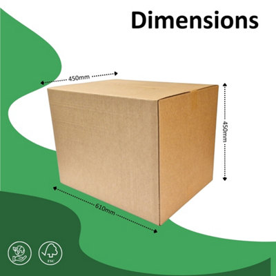 Large Strong Cardboard Moving Box (L61cm x W45cm x H45cm) Heavy Duty Double Wall Boxes - Pack of 5