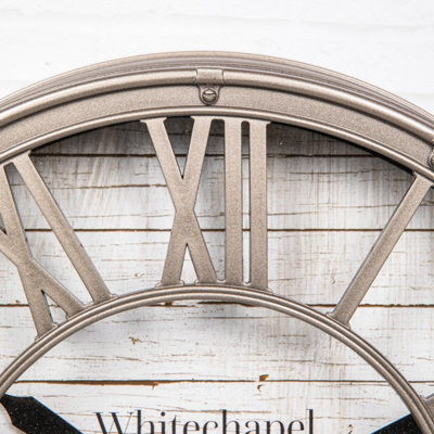 Large Taupe Vintage Skeleton Roman Numeral Round Wall Station Clock (24403)