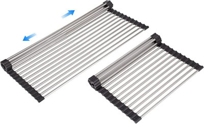 Large Silicone Roll-Up Dish Drying Rack - Over Sink Drainer, Foldable, Rust-Proof & Heat Resistant (Warm Gray)