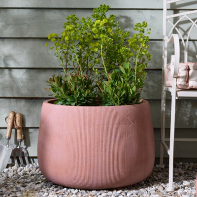 Large Terracotta Symmetry Stripe Fibre Clay Indoor Outdoor Summer Flower Plant Pot Houseplant Garden Planter