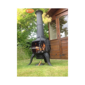 Large Tia Chimenea in Black, inc BBQ grill