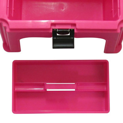 Large Tool Storage Box Pink (Plastic Step Stool Utility Case)