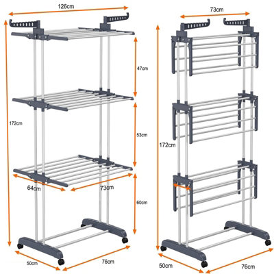 Large Tower Clothes Airer 3 Tier Folding Drying Rack Towel Dryer ...