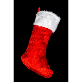 Large Traditional Father Christmas Deluxe Santa Stocking Velvet Fluffy Plush Sack for Kids Gift Bags Xmas Decorations