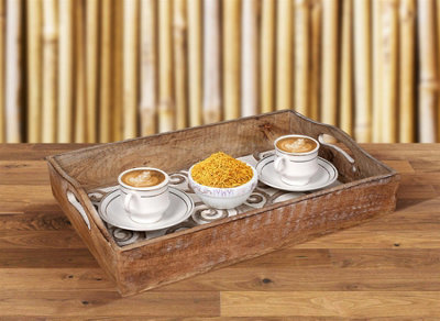 Large Tray With Handles Platter Oak Tree Design  White Large 45x30x9cm