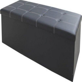 Large Triple Black Ottoman Faux Leather Bench Stool Folding Seat Footstool Chest Foldable