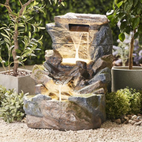 Large Tumbling Rock Wall Water Feature, Outdoor Self Contained Freestanding Rock Wall Decor with LED Lights 60cm