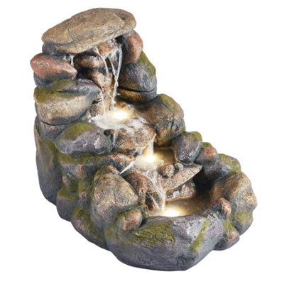 Large Tumbling Rock Wall Water Feature, Outdoor Self Contained Freestanding Tall Rock Wall Decor with LED Lights, 48cm