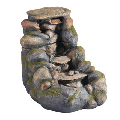 Large Tumbling Rock Wall Water Feature, Outdoor Self Contained Freestanding Tall Rock Wall Decor with LED Lights, 48cm