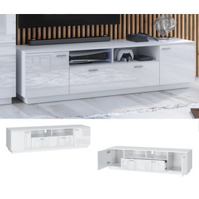 Large TV Cabinet Entertainment Media Unit White Gloss Open Stand Modern Sol