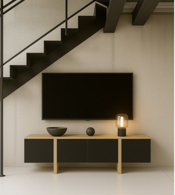 Large TV Cabinet Modern Entertainment Unit 160cm Handleless Oak and ...