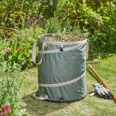 Large Ultra Spring Bin 100L - Reusable & Collapsible Hardwearing Home or Garden Waste Bag with Carry Handles - H60 x 48cm Dia