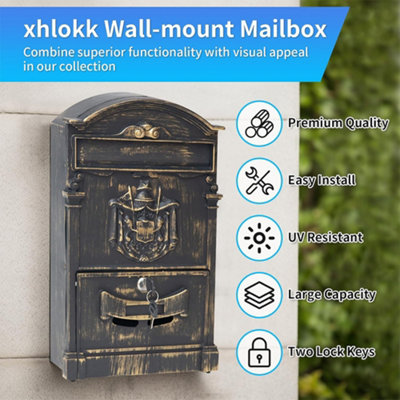 Large Vintage Outdoor Lockable Letter Post Box Mailbox Wall Mounted ...
