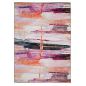 Large Washable Pink Abstract Designer Area Rug 190cm x 280cm