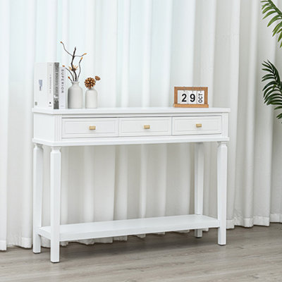 Large White 3 Drawer Console Table With Shelf Grace Collection